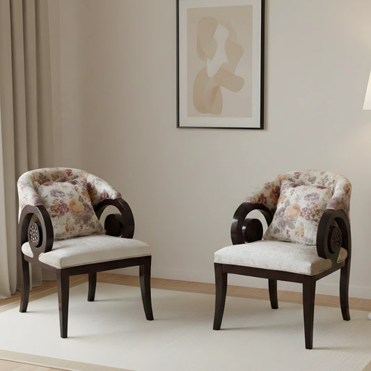 Ellipsum Teak Wood Fabric Upholstered Arm Chairs (Brown)lifestyle image 