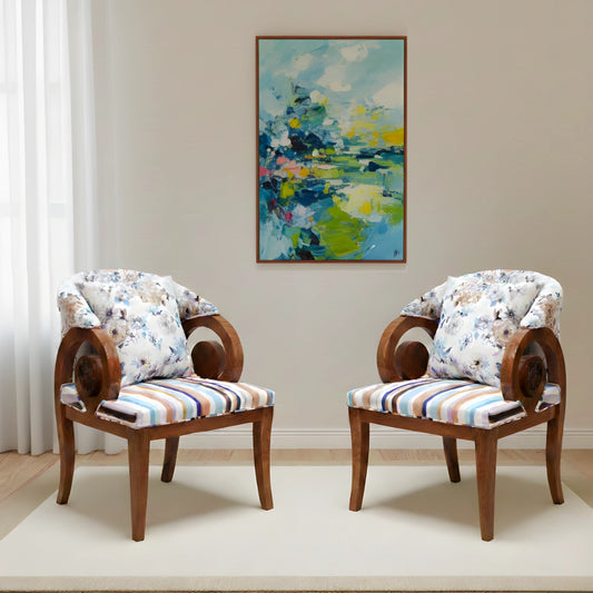 Ellipsum Teak Wood Fabric Upholstered Arm Chairs (Teak) lifestyle image