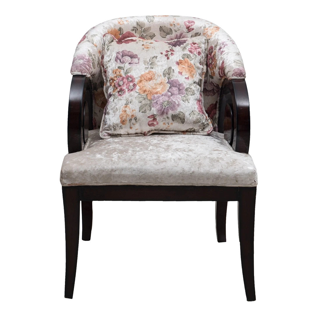 Ellipsum Teak Wood Fabric Upholstered Arm Chair in Brown color front view