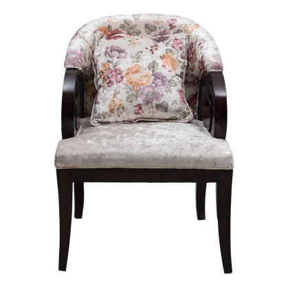 Ellipsum Teak Wood Fabric Upholstered Arm Chair in Brown color front view