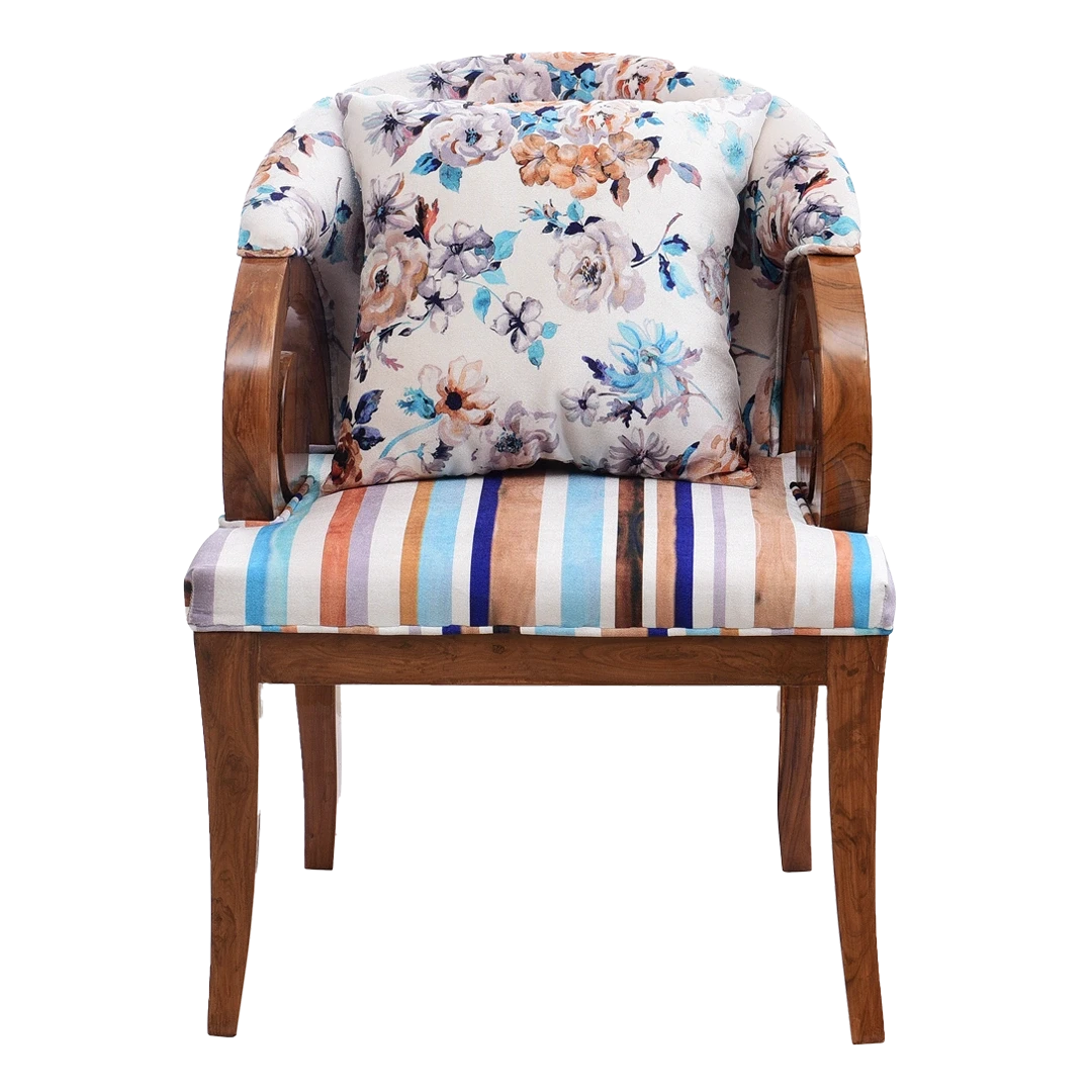 Ellipsum Teak Wood Fabric Upholstered Arm Chair in Teak color front view