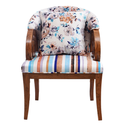 Ellipsum Teak Wood Fabric Upholstered Arm Chair in Teak color front view