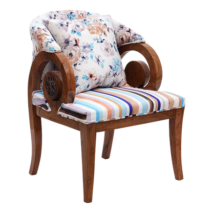 Ellipsum Teak Wood Fabric Upholstered Arm Chair in Teak color 45° side view