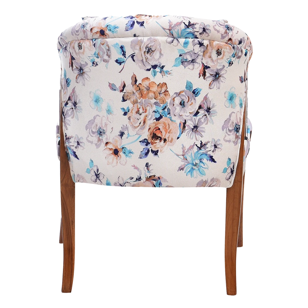 Ellipsum Teak Wood Fabric Upholstered Arm Chair in Teak color back view