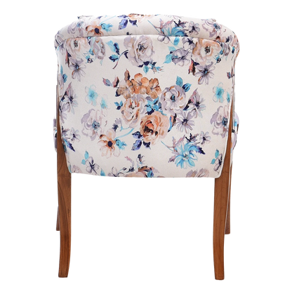 Ellipsum Teak Wood Fabric Upholstered Arm Chair in Teak color back view