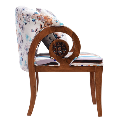 Ellipsum Teak Wood Fabric Upholstered Arm Chair in Teak color side view