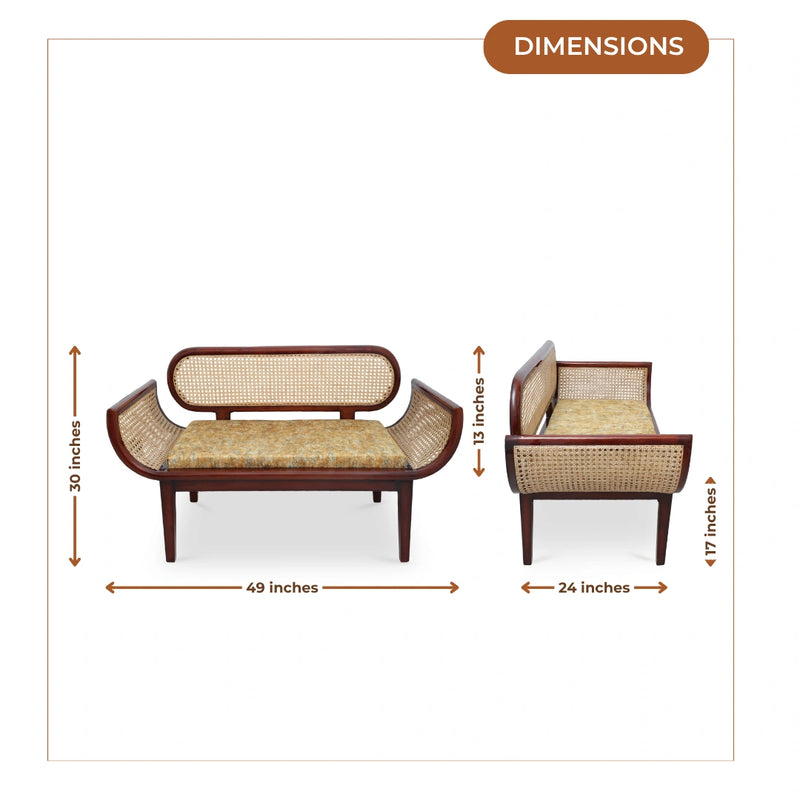 Elvoro Solid Wood Love Sofa (Teak Orange) dimensions image 