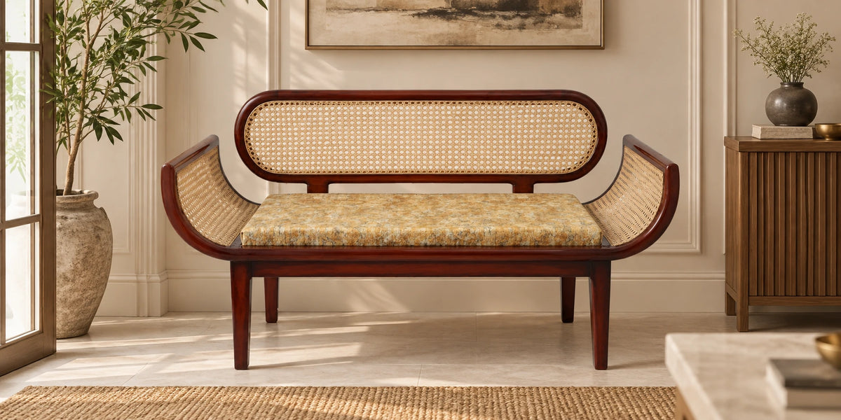 Elvoro solid wood love seat with cane back, custom made
