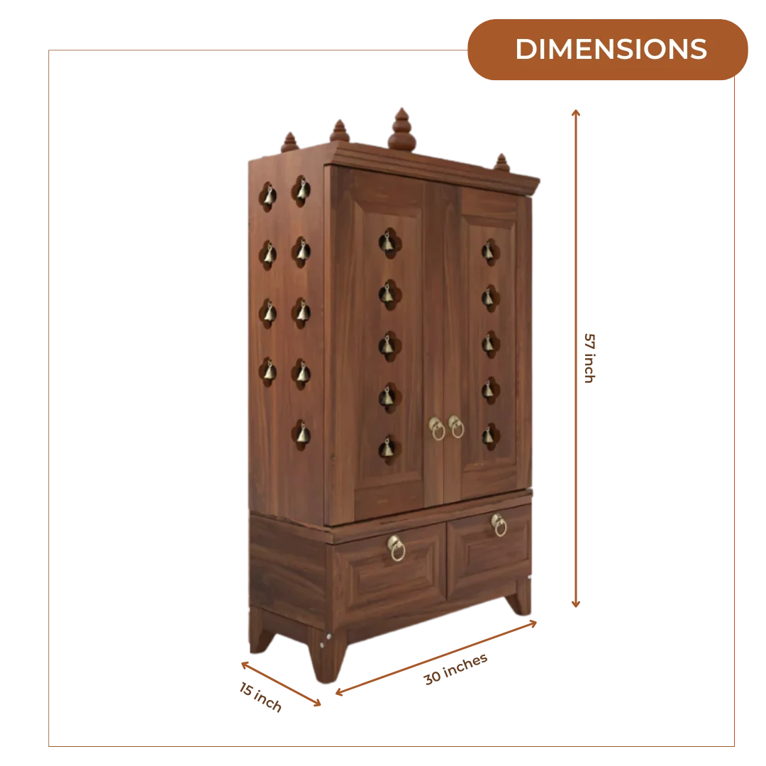 Eshvara Teak Wood Pooja Mandap with Door (Teak) Dimensions
