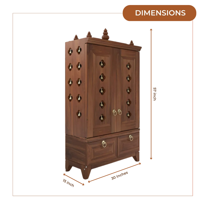 Eshvara Teak Wood Pooja Mandap with Door (Teak) Dimensions
