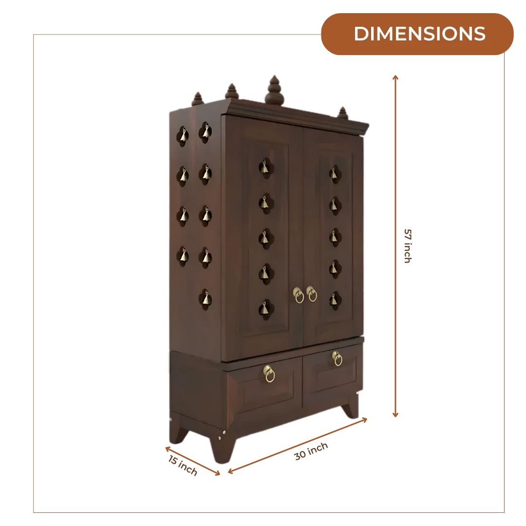 Eshvara Teak Wood Pooja Mandap with Door (Wenge) Dimesnions
