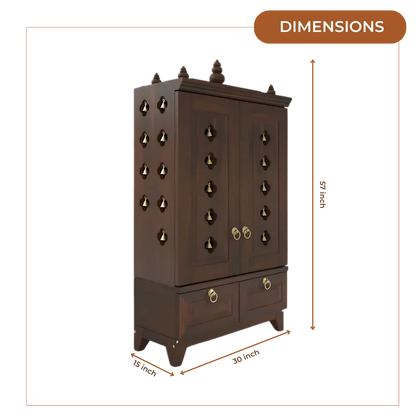 Eshvara Teak Wood Pooja Mandap with Door (Wenge) Dimesnions