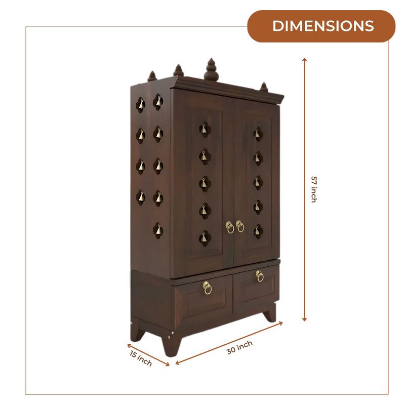 Eshvara Teak Wood Pooja Mandap with Door (Wenge) Dimesnions
