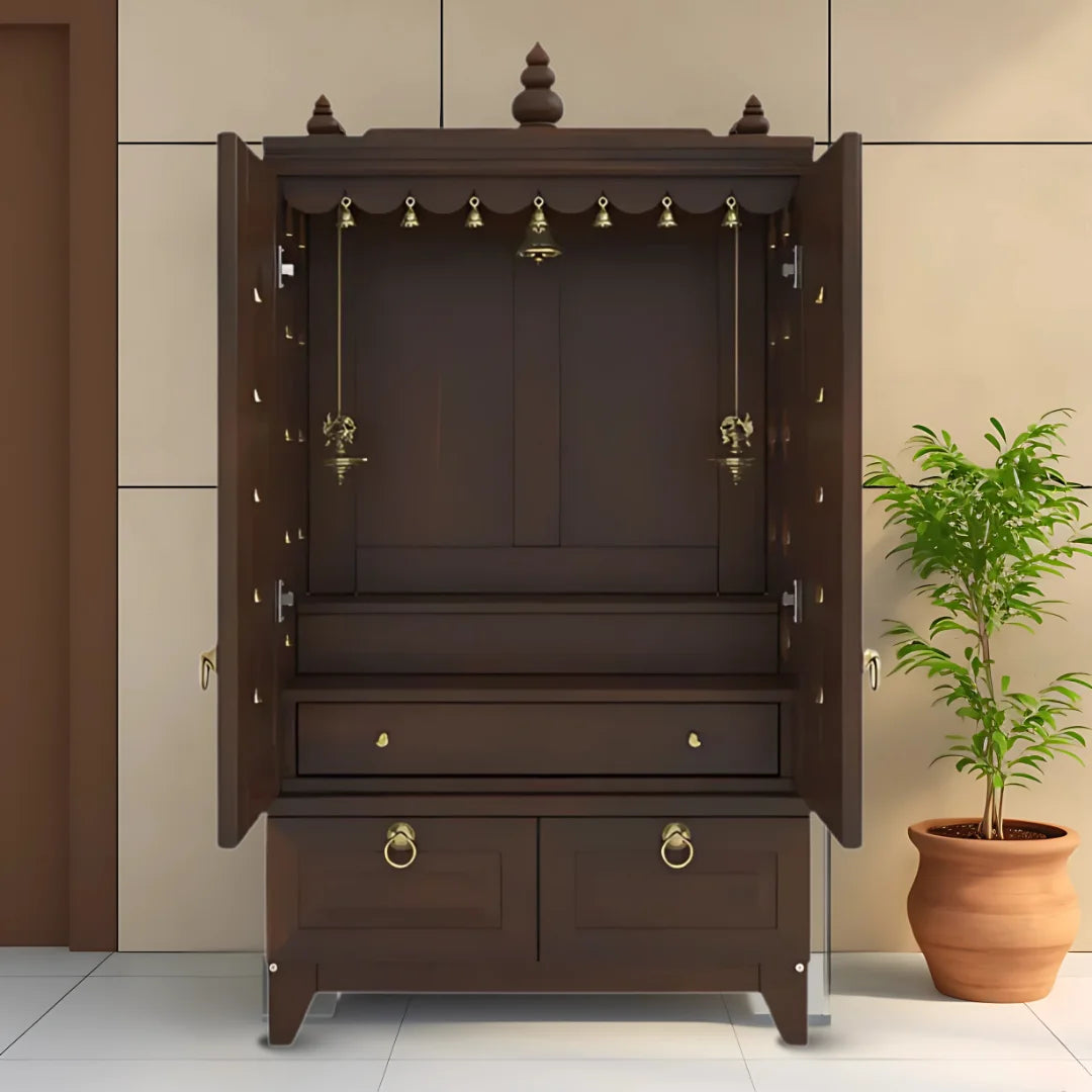 Eshvara Teak Wood Pooja Mandap with Door (Wenge) Lifestyle Image