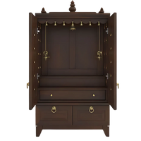 Eshvara Teak Wood Pooja Mandap with Door (Wenge) Open Door Front View