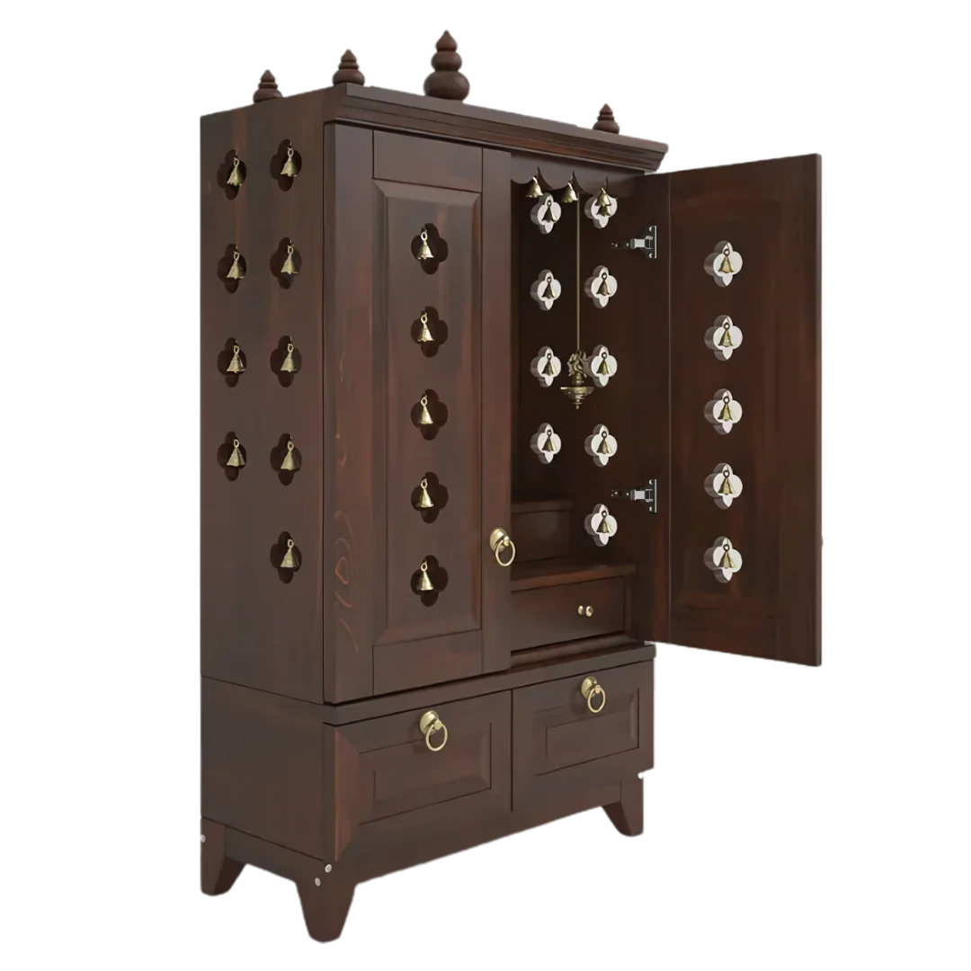 Eshvara Teak Wood Pooja Mandap with Door (Wenge) side angle