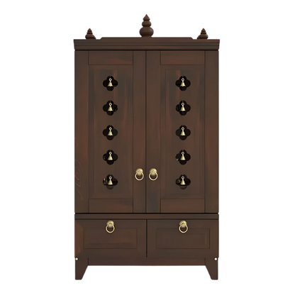 Eshvara Teak Wood Pooja Mandap with Door in Wenge Color