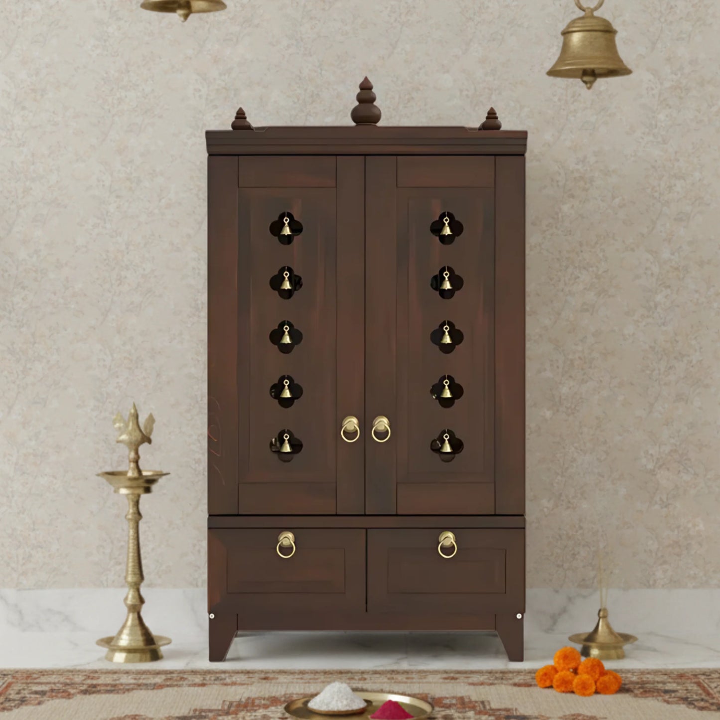 Eshvara Teak Wood Pooja Mandap with Door (Wenge) lifestyle image