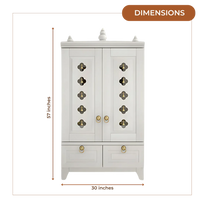 Eshvara Teak Wood Pooja Mandap with Door (White) Dimensions