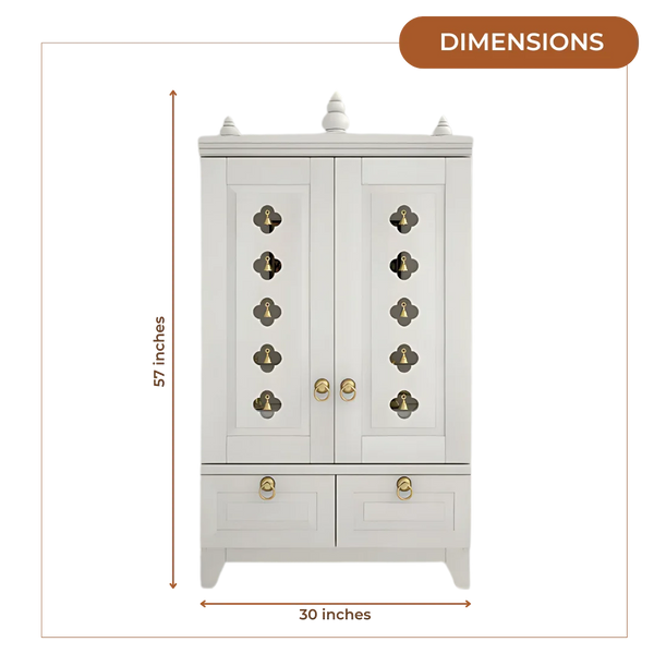 Eshvara Teak Wood Pooja Mandap with Door (White) Dimensions