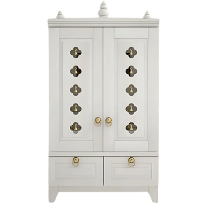 Eshvara Teak Wood Pooja Mandap with Door(White) Front View