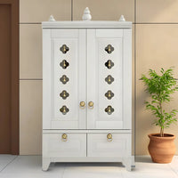 Eshvara Teak Wood Pooja Mandap with Door (White) Lifestyle Image