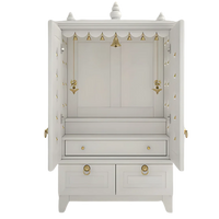 Eshvara Teak Wood Pooja Mandap with Door (White) open door front view