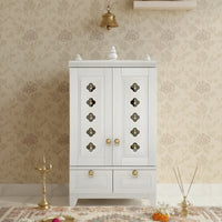 Eshvara Teak Wood Pooja Mandap with Door (White) Lifestyle Image