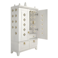 Eshvara Teak Wood Pooja Mandap with Door(White) Side  Angle