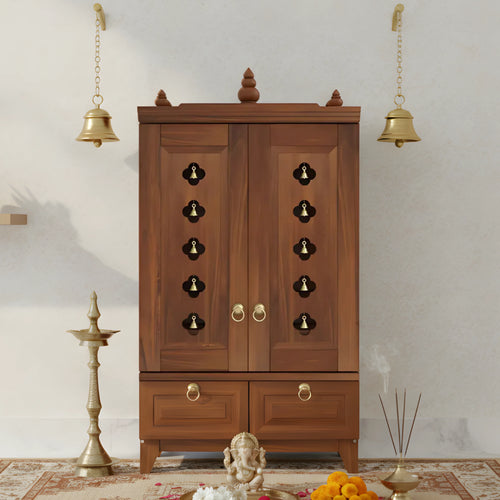 Eshvara Teak Wood Pooja Mandap with Door (Teak)