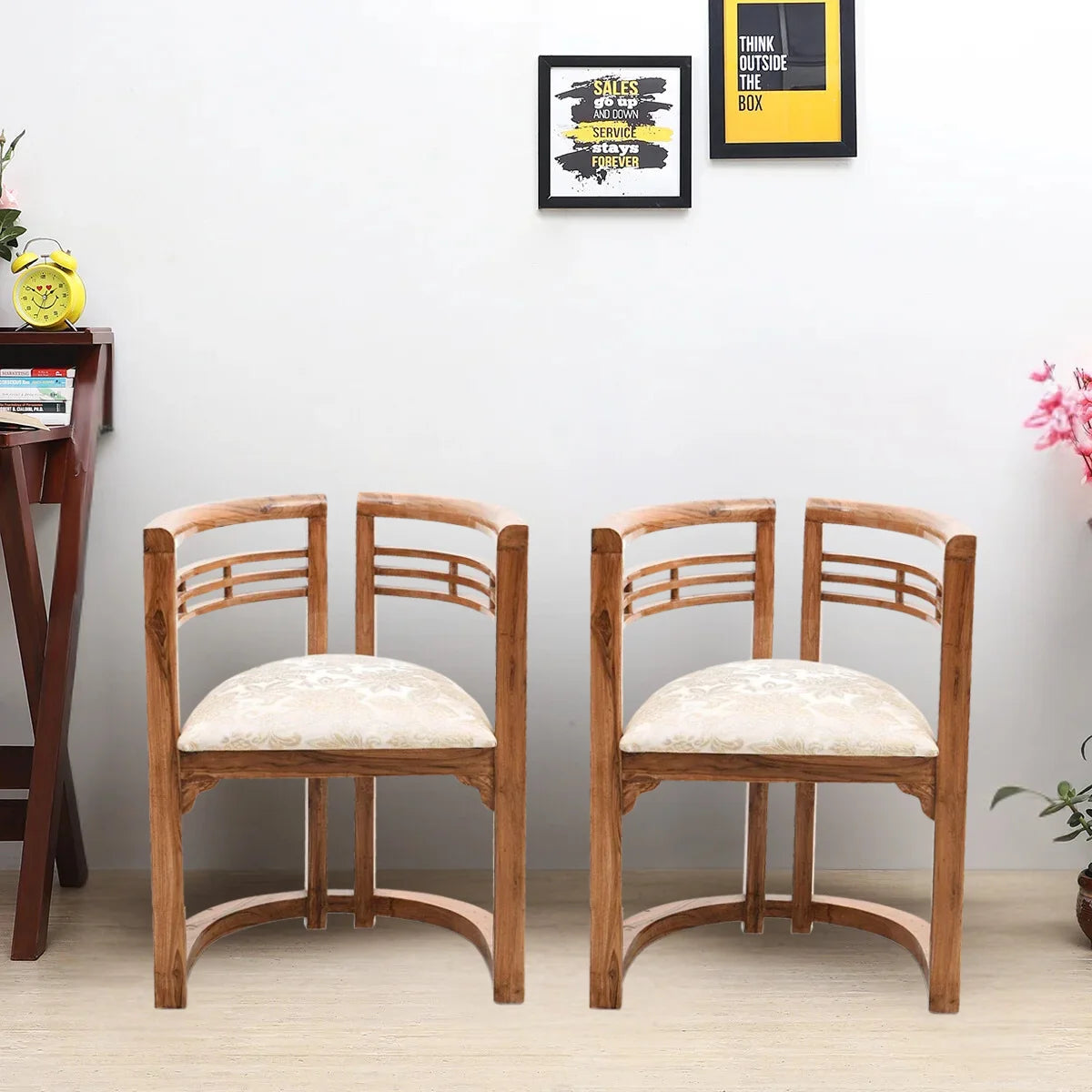 Espino Teak Wood Living Room Chairs (Teak Beige) lifestyle view