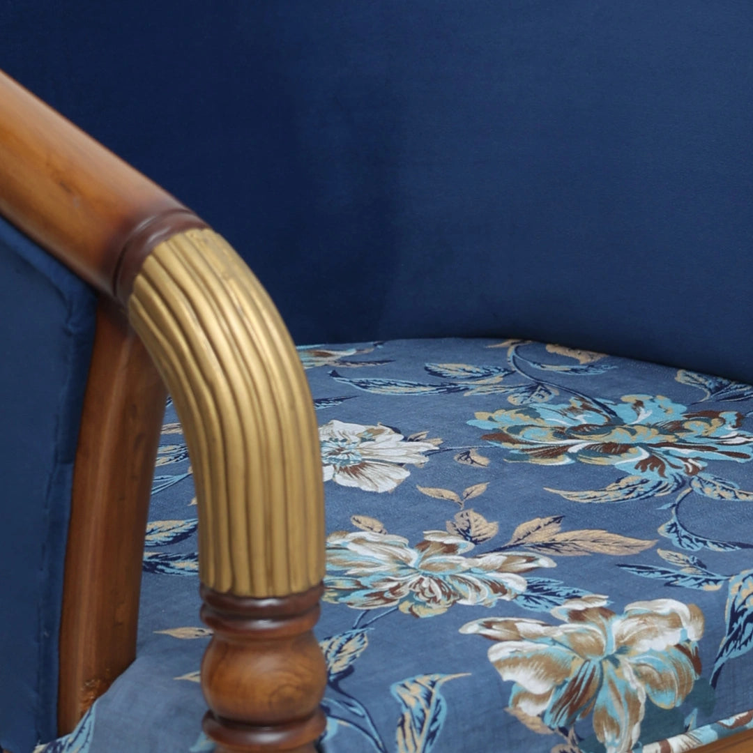 Flint Teak Wood Arm Chair (Brown Blue)close view 