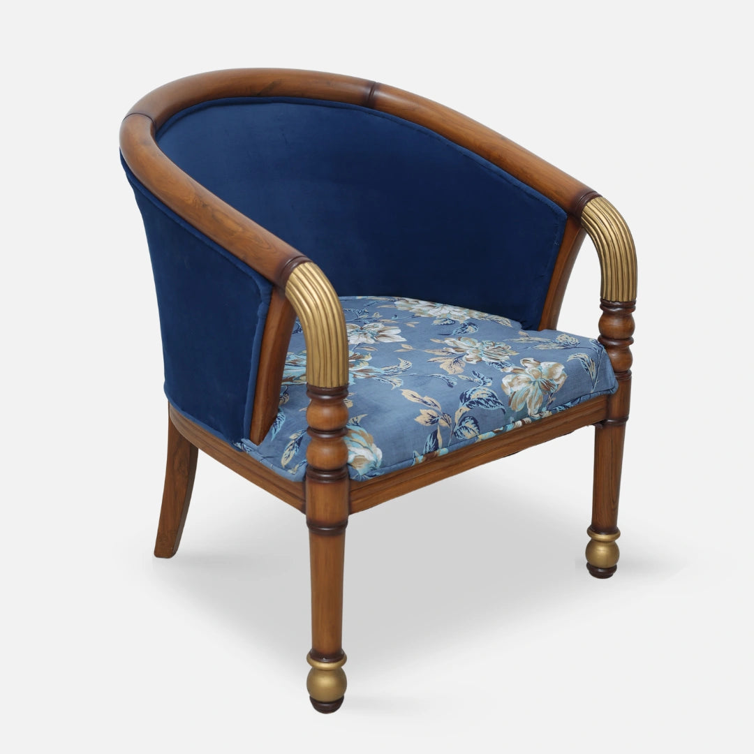 Flint Teak Wood Arm Chair (Brown Blue) side angle