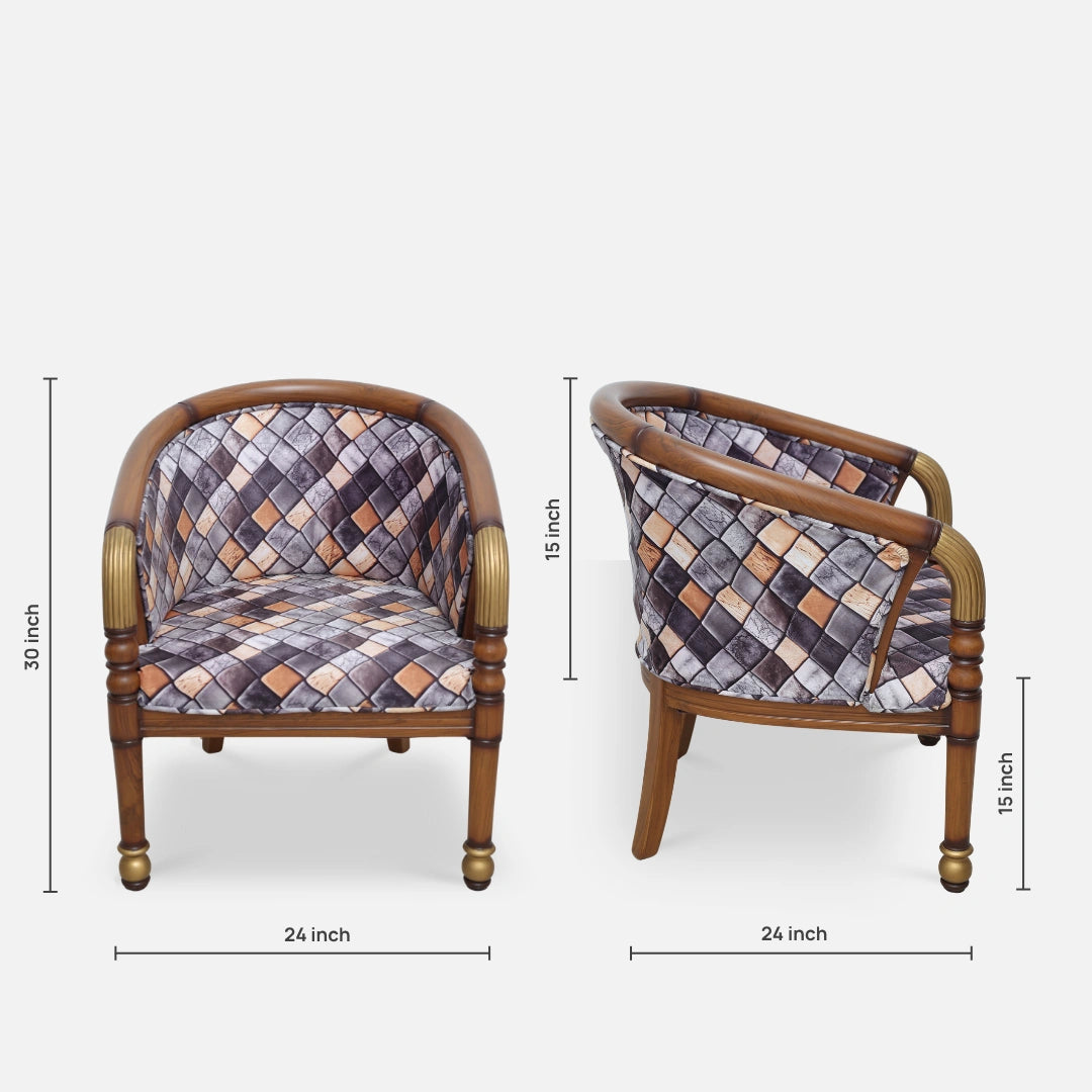 Flint Teak Wood Arm Chair (Teak gold) dimensions view 