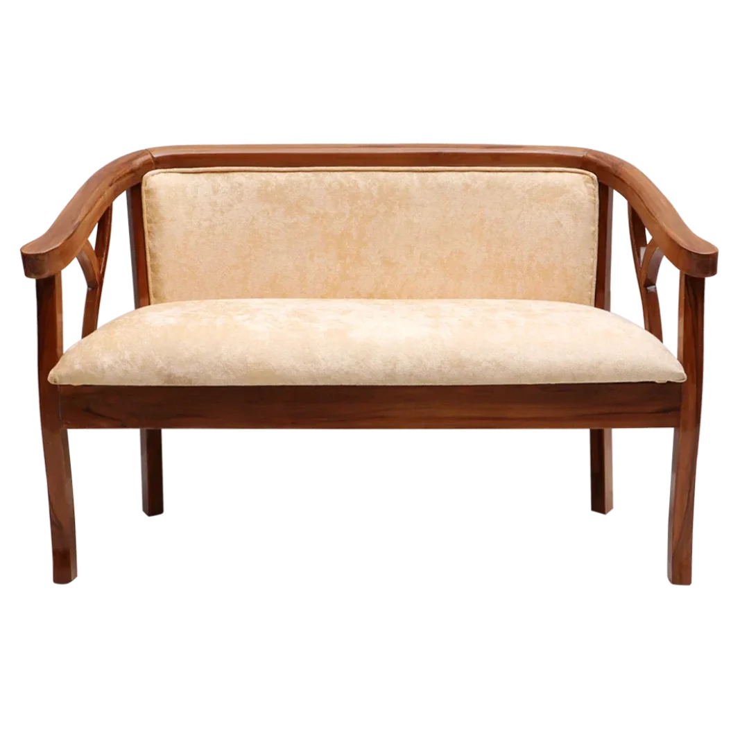 Front Image of Verior Solid Wood Love Sofa (Teak Beige)