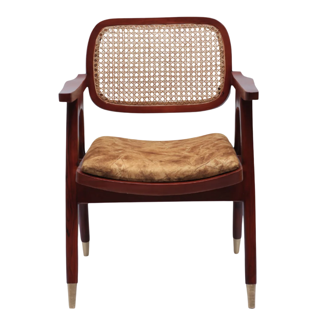 Front View of Aakar Teak Wood Arm Chairs (Brown Gold)