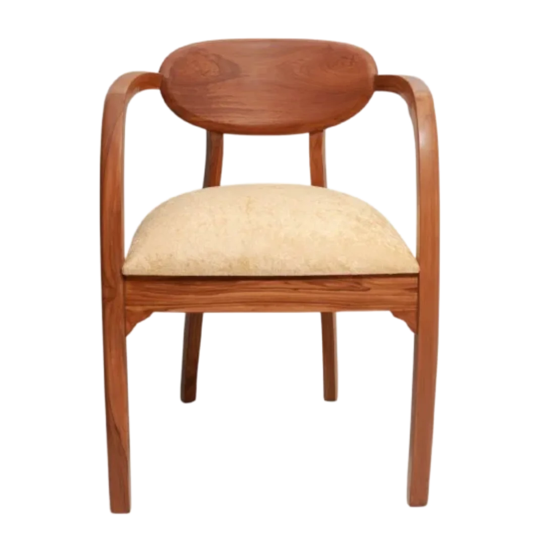 Front View of Abetos Teak Wood Arm Chairs (Teak Beige)