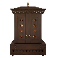 Front View of Adhir Teak Wood Pooja Mandap with Door (Wenge)