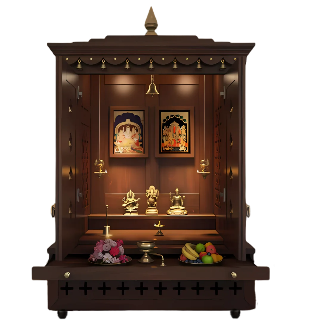Adhir Teak Wood Pooja Mandap with Opened Door (Wenge)