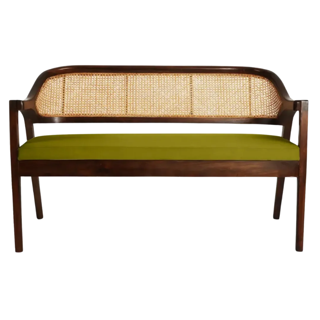 Front View of Arbor Solid Wood Love Sofa (Brown Green)