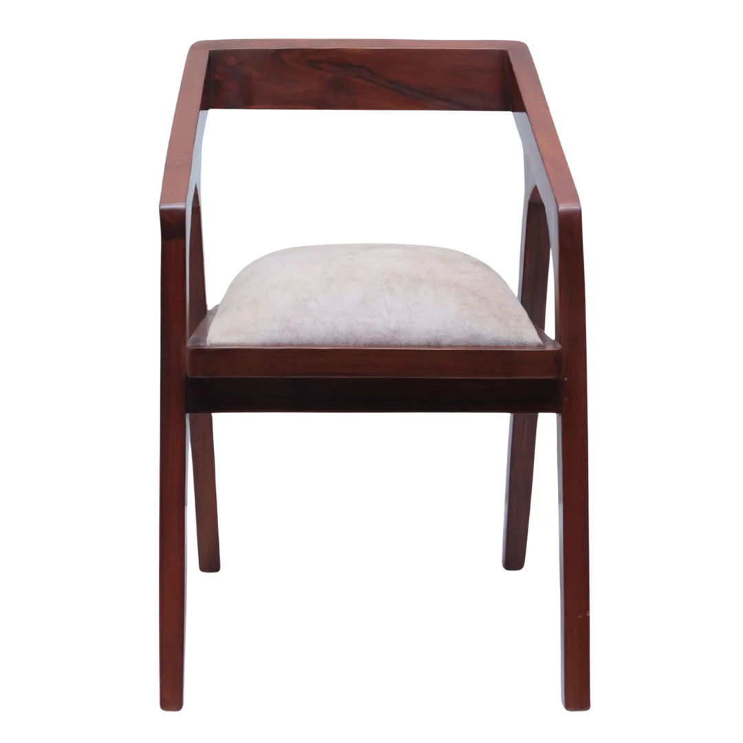 Front View of Aristo Teak Wood Arm Chairs (Brown Beige)