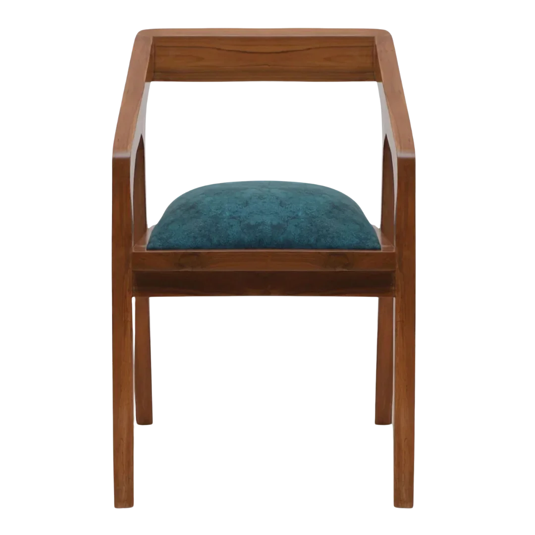 Front View of Aristo Teak Wood Arm Chairs (Teak Blue)