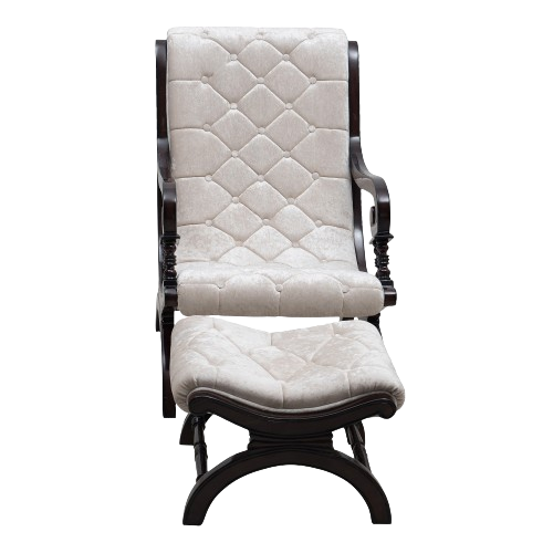 Front View of Butros Fabric Upholstered Aaram Chair with FootRest (Brown Silver)