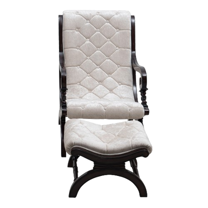 Front View of Butros Fabric Upholstered Aaram Chair with FootRest (Brown Silver)