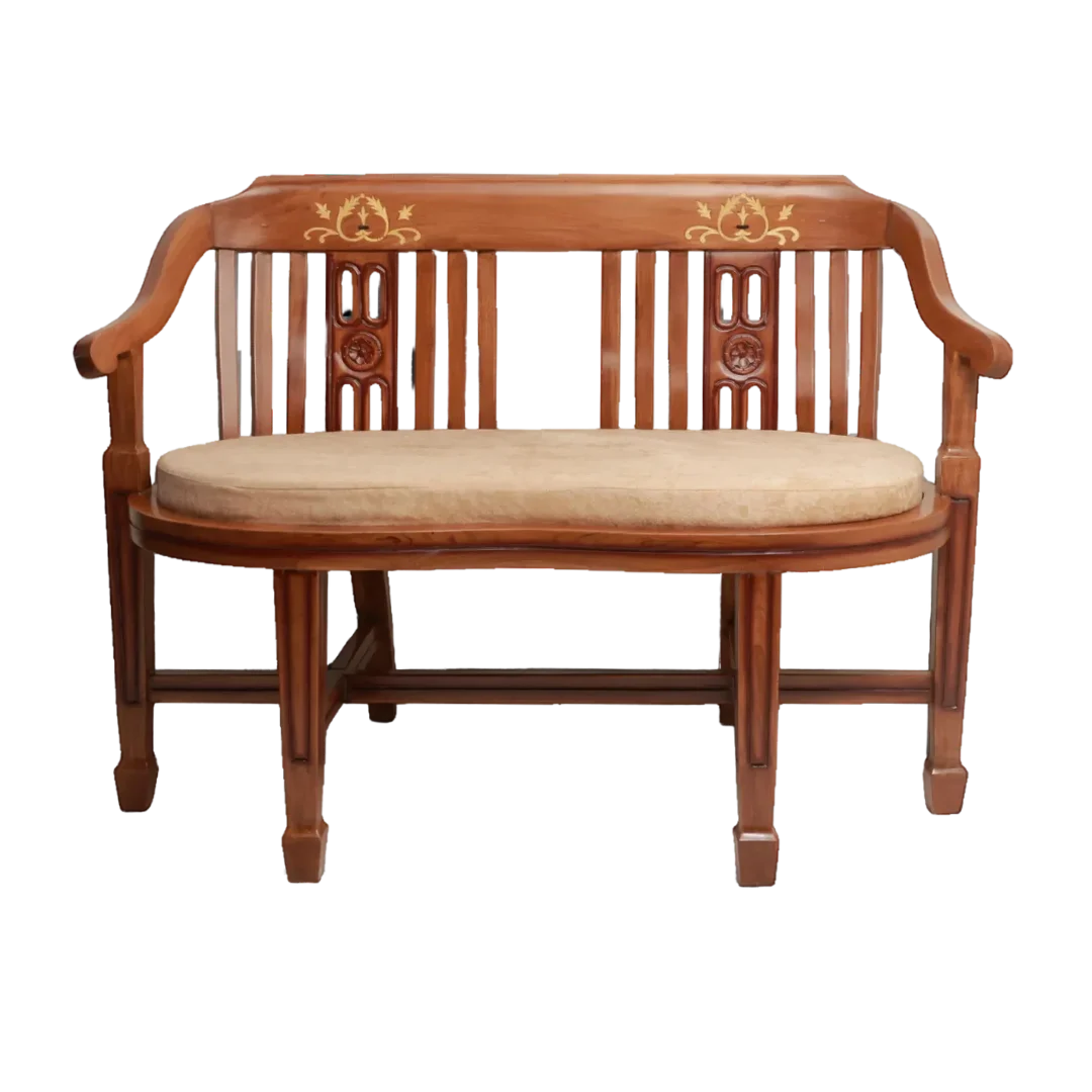 Front View of Canasto Solid Wood Love Sofa (Teak)