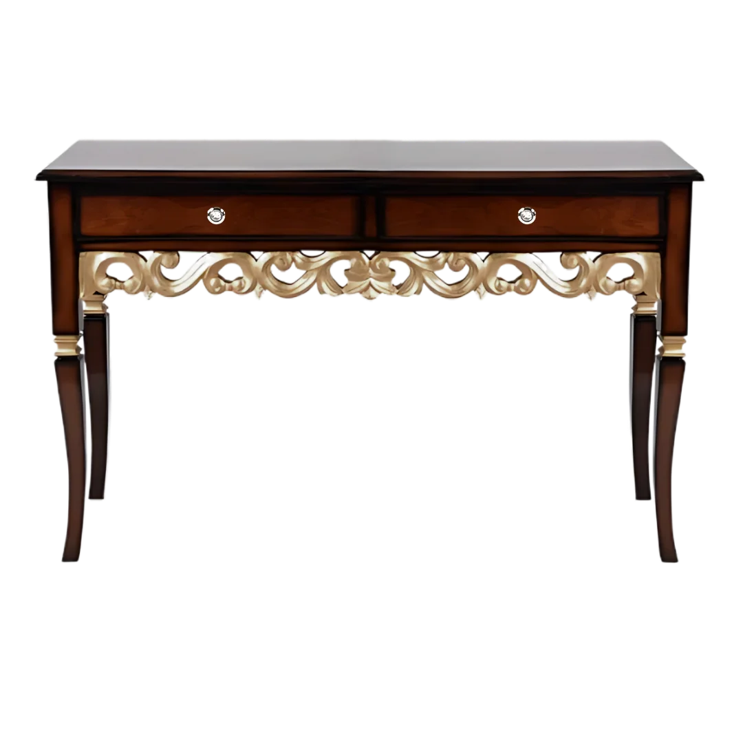 Front View of Dignify Solid Wood Console Table (Brown Gold)
