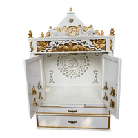 Front View of Prabhava Floor Rested Pooja Mandir with Door Opened (White Gold)