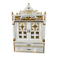 Front View of Prabhava Floor Rested Pooja Mandir with Door (White Gold)