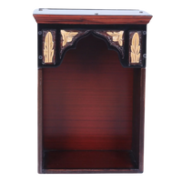 Front View of Sattva Teak Wood Pooja Mandir (Brown Gold)