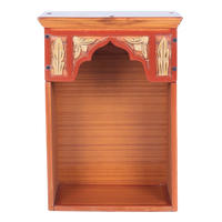 Front View of Sattva Teak Wood Pooja Mandir (Teak Gold)